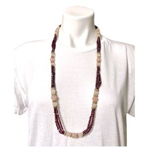 Vintage Beaded Long Necklace Purple/Pink 32”